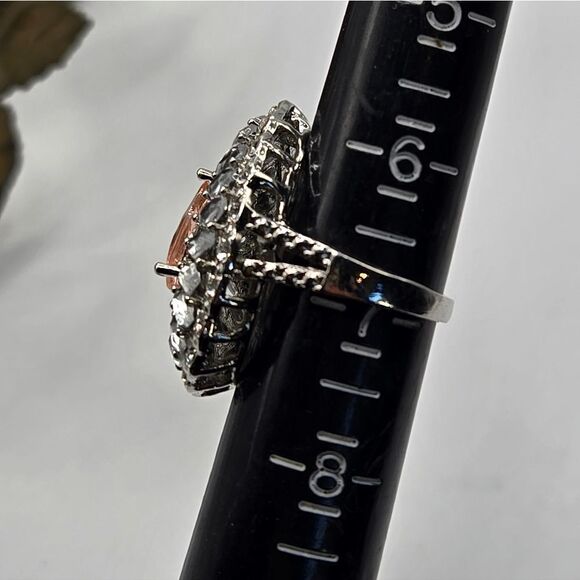 "5/$25" Large Silvertone Peach Pear Shaped Crystal Cocktail Ring Sz 7 - Picture 6 of 6
